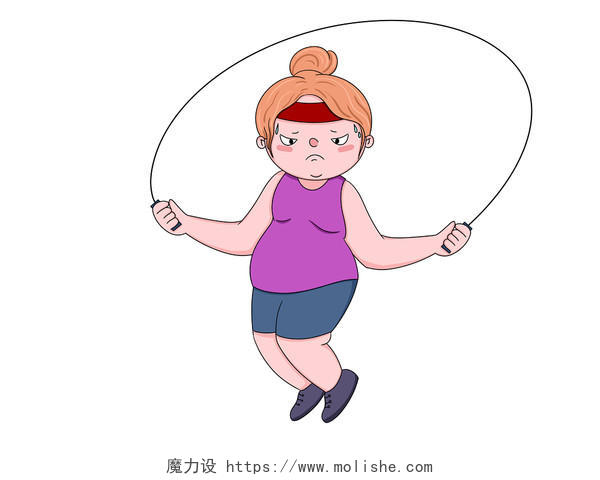 卡通女孩减肥全民健身运动人物素材插画元素